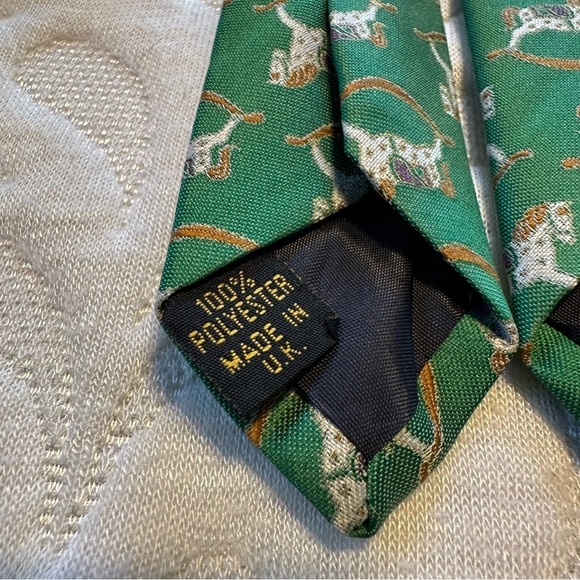 Cornelia James Tie Green & Cream Toy Rocking Horses Polyester 54” x 3.75” - Picture 5 of 8